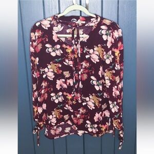 Jodifl Pussybow Plum Floral Blouse Small Tie Neck Secretary Geek Dark Romance
